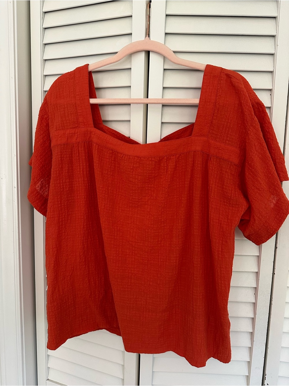Madewell Orange/Rust Square-Neck Cotton Gauze Top